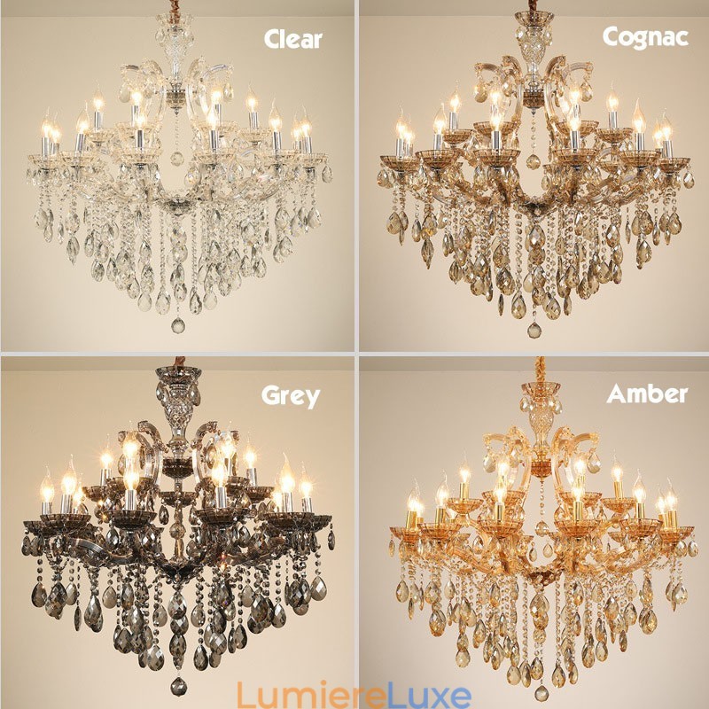 Lustre bougie en cristal gris clair à 6 lumières