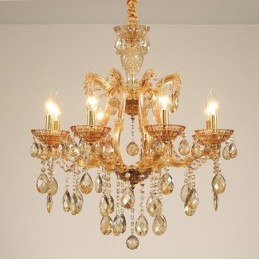 Lustre bougie en cristal ambré à 8 lumières