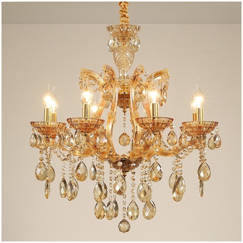 Lustre bougie en cristal ambré à 8 lumières