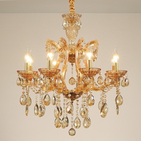 Lustre bougie en cristal ambré à 8 lumières Lustre bougie en cristal ambré à 8 lumières