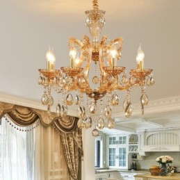Lustre bougie en cristal ambré à 8 lumières