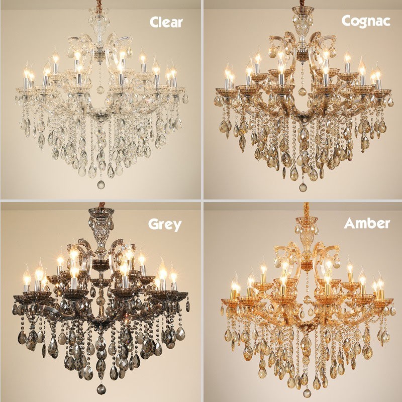 Lustre bougie en cristal ambré à 8 lumières