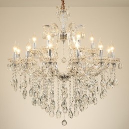 Lustre bougie en cristal transparent à 18 (12+6) lumières