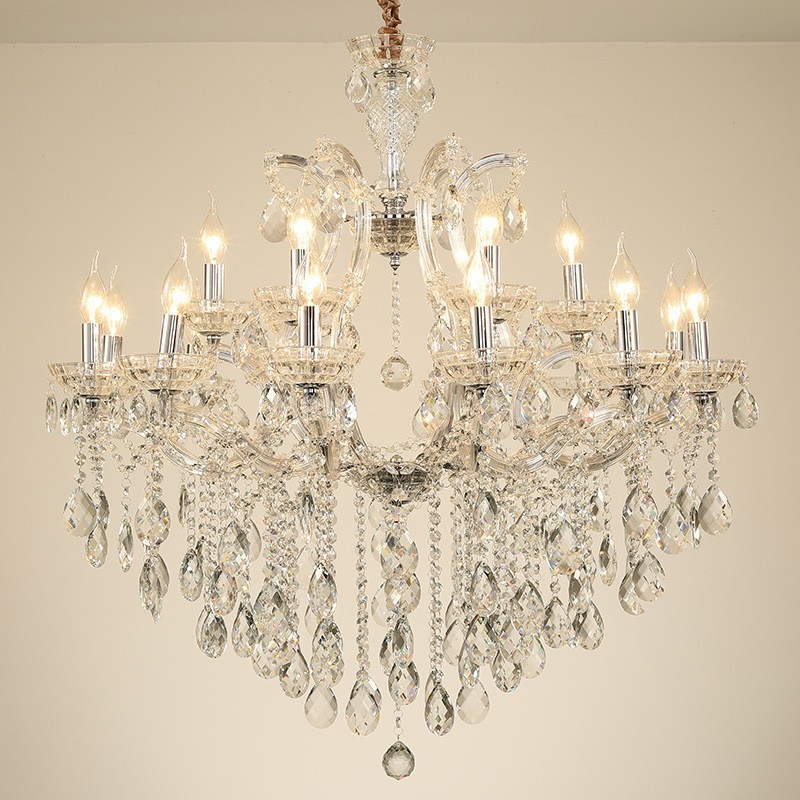 Lustre bougie en cristal transparent à 18 (12+6) lumières