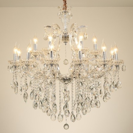 Lustre bougie en cristal transparent à 18 (12+6) lumières Lustre bougie en cristal transparent à 18 (12+6) lumières