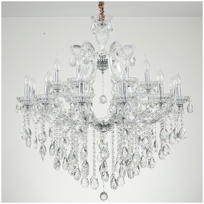 Lustre bougie en cristal transparent à 18 (12+6) lumières