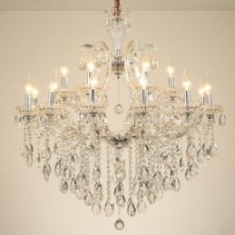 Lustre bougie en cristal transparent à 18 (12+6) lumières