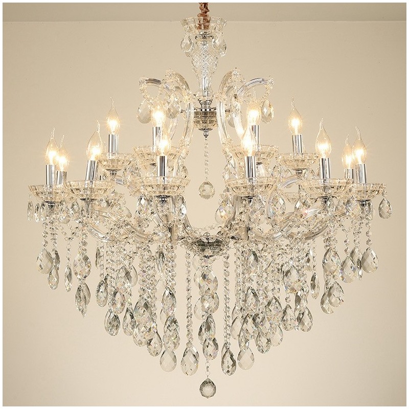 Lustre bougie en cristal transparent à 18 (12+6) lumières