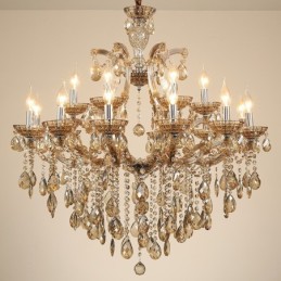 Lustre bougie en cristal cognac à 18 (12+6) lumières
