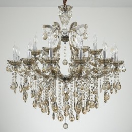 Lustre bougie en cristal cognac à 18 (12+6) lumières