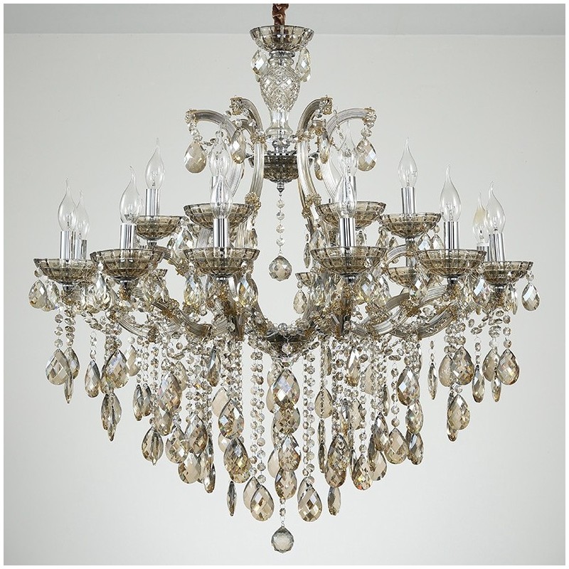 Lustre bougie en cristal cognac à 18 (12+6) lumières