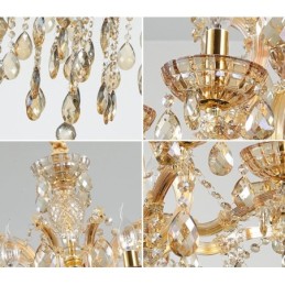 Lustre bougie en cristal cognac à 18 (12+6) lumières