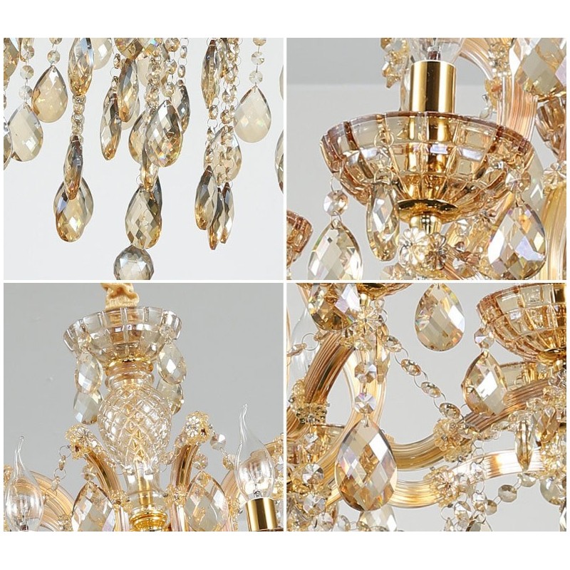 Lustre bougie en cristal cognac à 18 (12+6) lumières