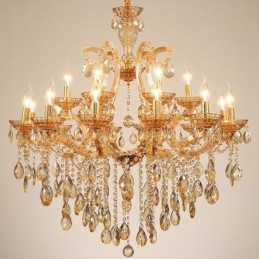 Lustre bougie en cristal ambré à 18 (12+6) lumières