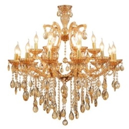 Lustre bougie en cristal ambré à 18 (12+6) lumières