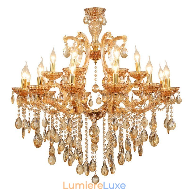 Lustre bougie en cristal ambré à 18 (12+6) lumières
