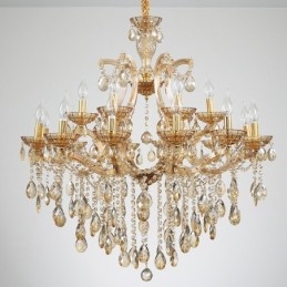 Lustre bougie en cristal ambré à 18 (12+6) lumières
