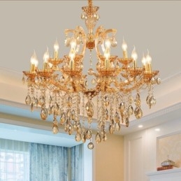 Lustre bougie en cristal ambré à 18 (12+6) lumières