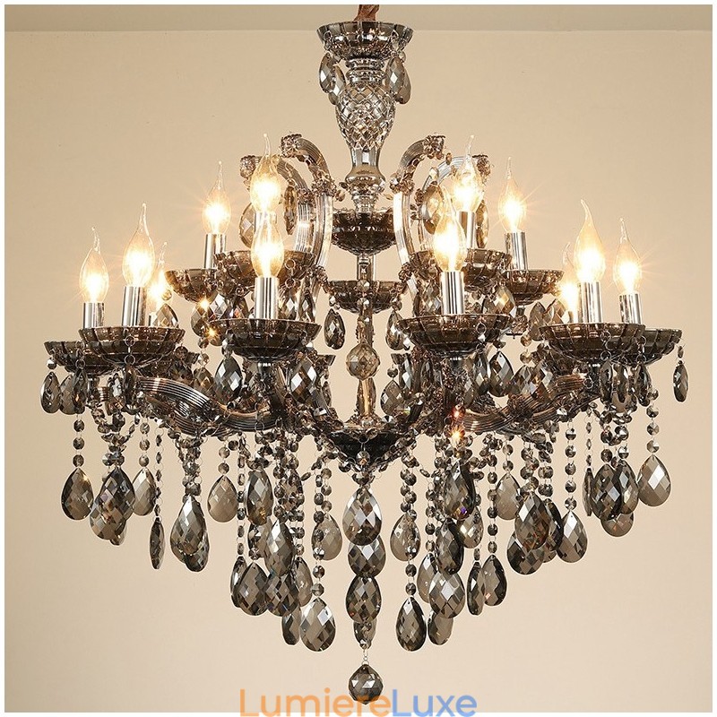 Lustre bougie en cristal gris clair 18 (12+6)