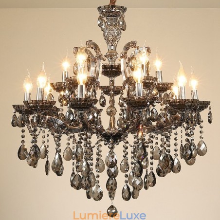 Lustre bougie en cristal gris clair 18 (12+6) Lustre bougie en cristal gris clair 18 (12+6)