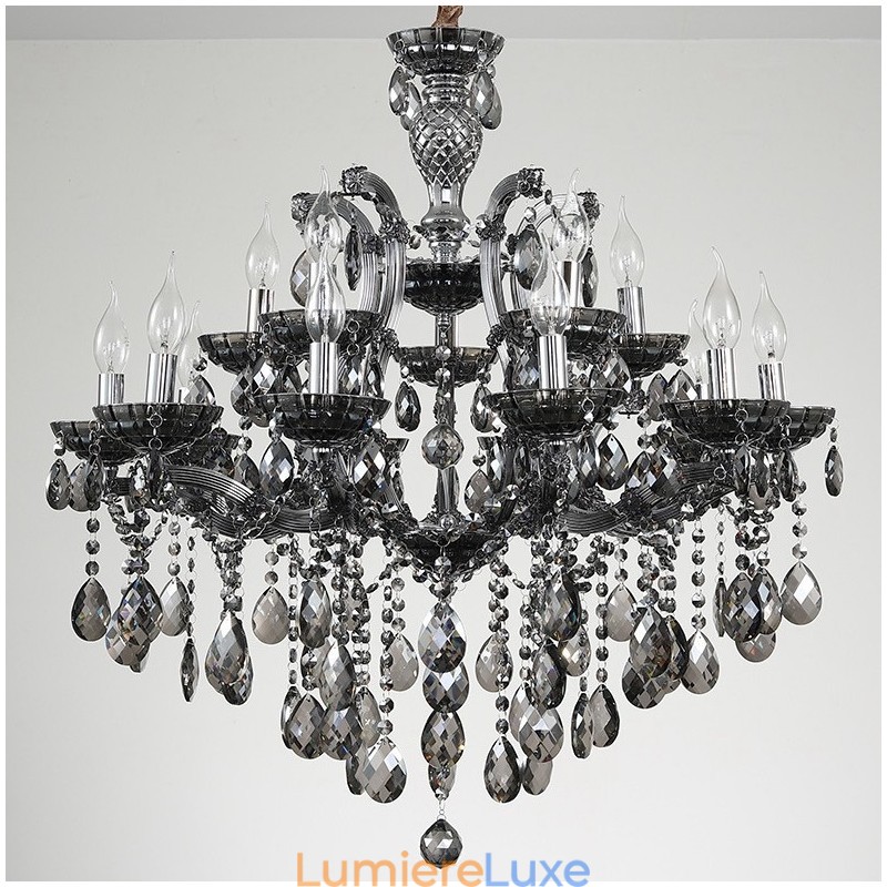 Lustre bougie en cristal gris clair 18 (12+6)