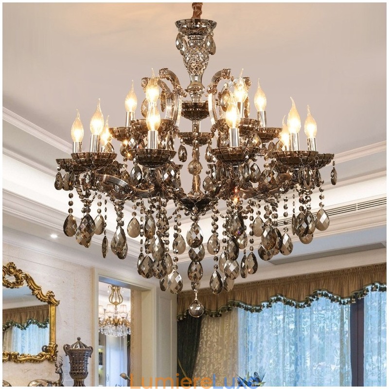Lustre bougie en cristal gris clair 18 (12+6)