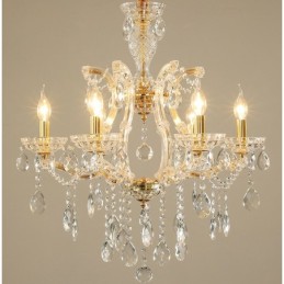 Lustre bougie en cristal doré à 6 lumières