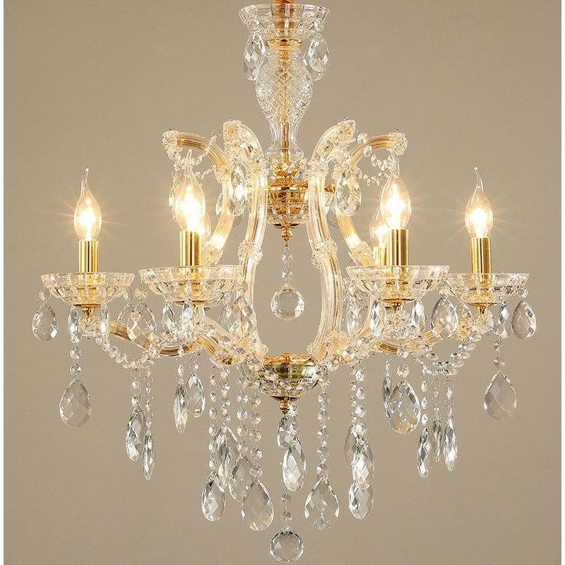 Lustre bougie en cristal doré à 6 lumières