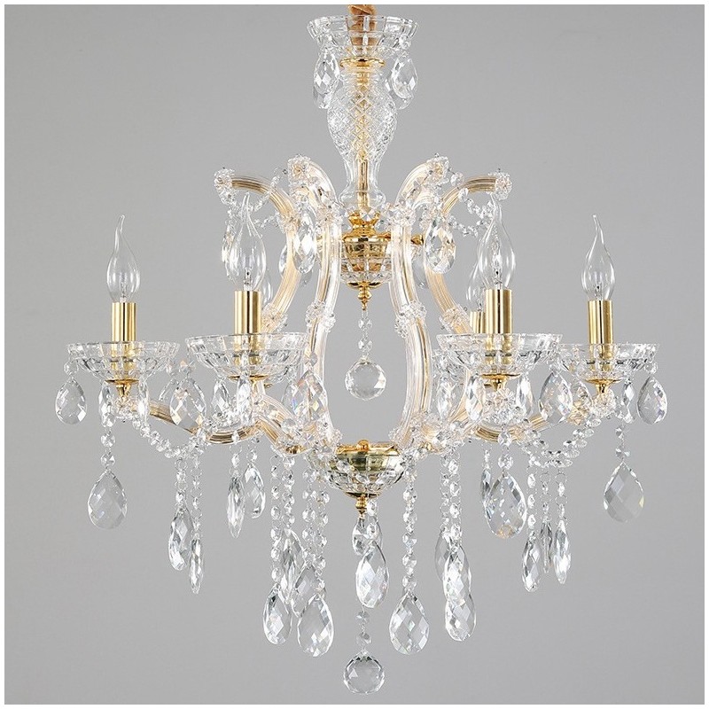 Lustre bougie en cristal doré à 6 lumières