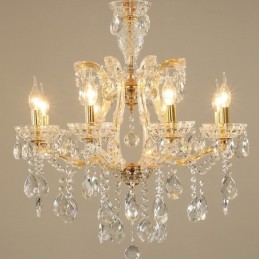 Lustre bougie en cristal doré à 8 lumières