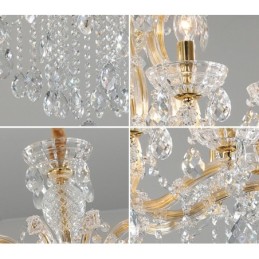 Lustre bougie en cristal doré à 8 lumières