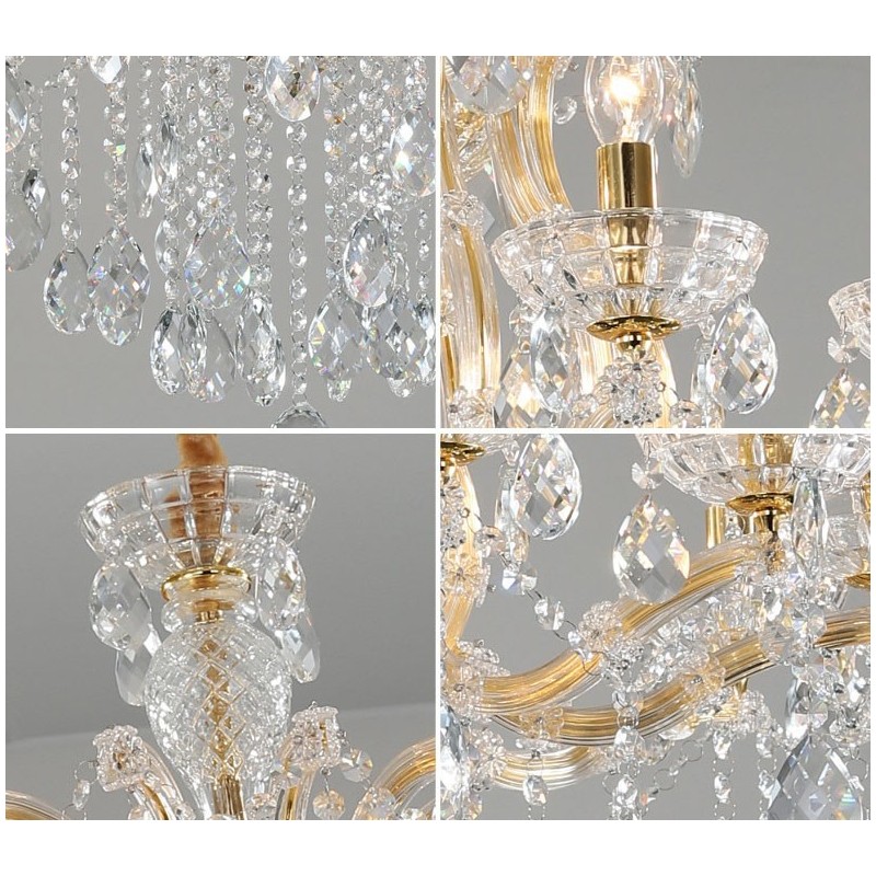 Lustre bougie en cristal doré à 8 lumières