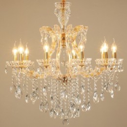 Lustre bougie en cristal doré à 10 lumières