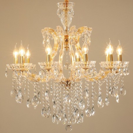 Lustre bougie en cristal doré à 10 lumières Lustre bougie en cristal doré à 10 lumières