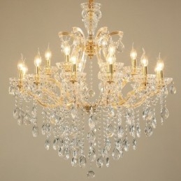 Lustre bougie en cristal doré à 18 (12+6) lumières