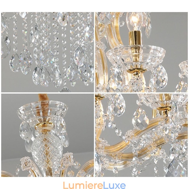 Lustre bougie en cristal doré à 18 (12+6) lumières