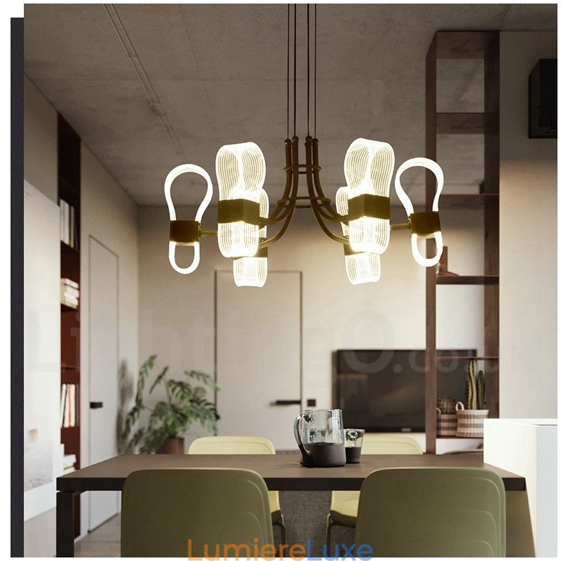 Lustre post-moderne à 6 lumières avec abat-jour en acrylique