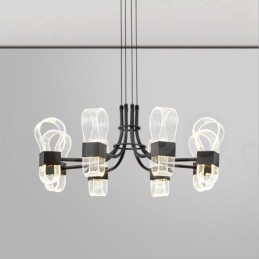 Lustre nordique post-moderne à 8 lumières, design 2021, avec abat-jour en acrylique