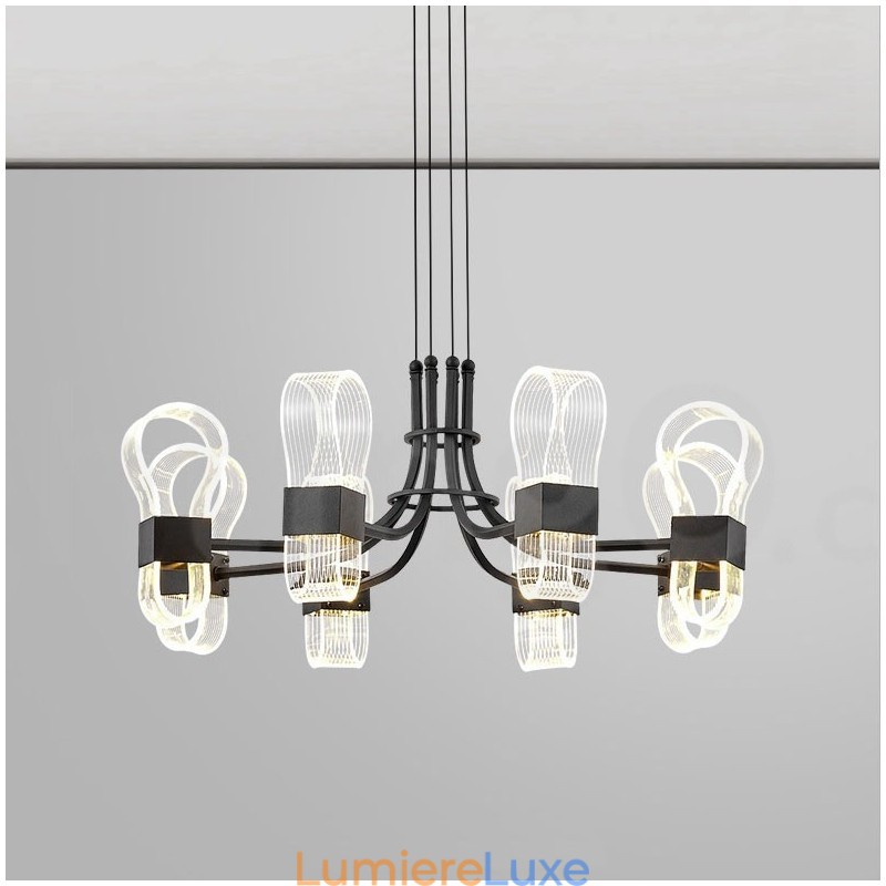 Lustre nordique post-moderne à 8 lumières, design 2021, avec abat-jour en acrylique