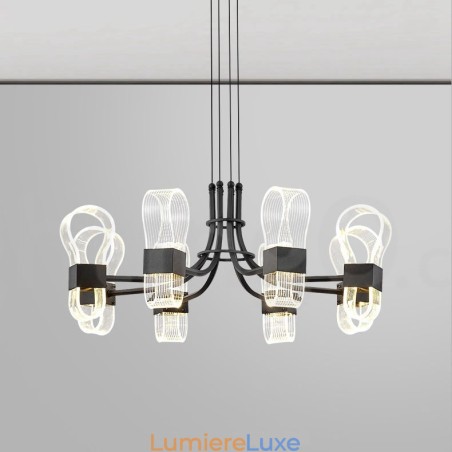 Lustre nordique post-moderne à 8 lumières, design 2021, avec abat-jour en acrylique Lustre nordique post-moderne à 8 lumières, design 2021, avec abat-jour en acrylique