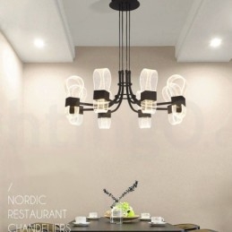 Lustre nordique post-moderne à 8 lumières, design 2021, avec abat-jour en acrylique