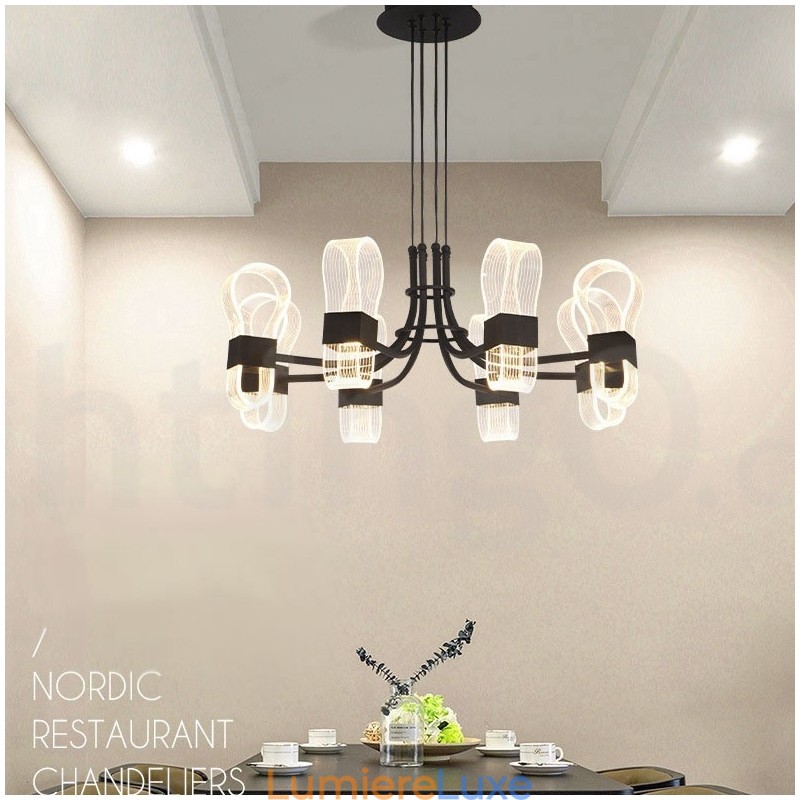 Lustre nordique post-moderne à 8 lumières, design 2021, avec abat-jour en acrylique