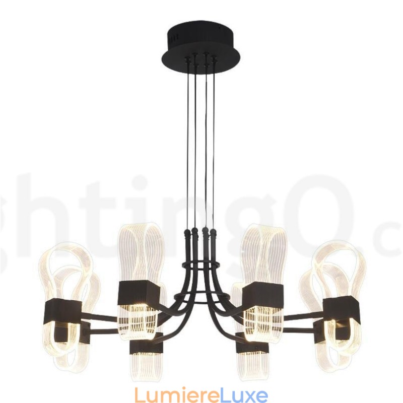 Lustre nordique post-moderne à 8 lumières, design 2021, avec abat-jour en acrylique