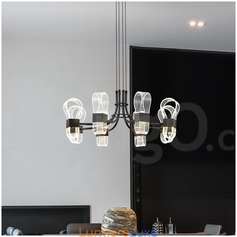 Lustre nordique post-moderne à 8 lumières, design 2021, avec abat-jour en acrylique