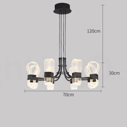 Lustre nordique post-moderne à 8 lumières, design 2021, avec abat-jour en acrylique