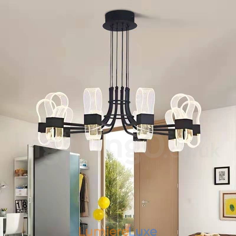 Lustre nordique post-moderne 2021 à 10 lumières avec abat-jour en acrylique