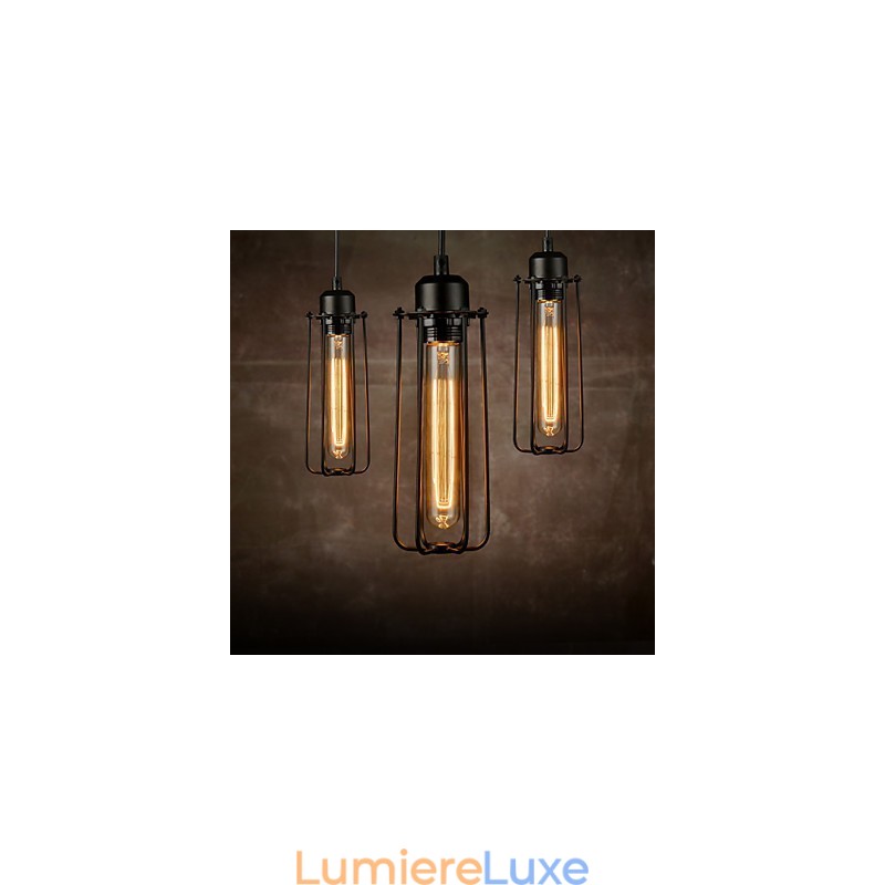 Lustre Mini Style Rustique Lodge Rétro Métal Suspension 3 Lumières