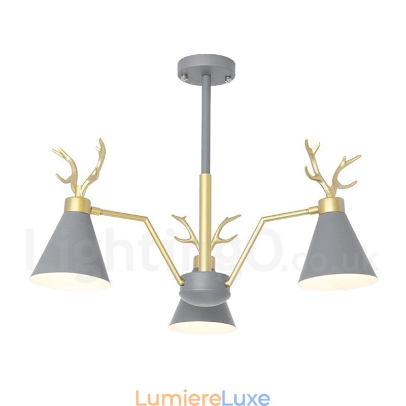 Lustre nordique moderne à 3 lumières en forme de bois de cerf