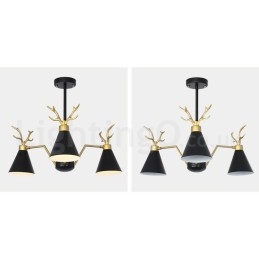 Lustre nordique moderne à 3 lumières en forme de bois de cerf