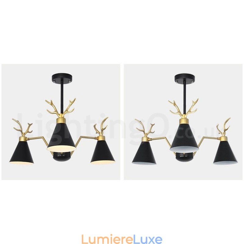 Lustre nordique moderne à 3 lumières en forme de bois de cerf